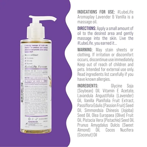 LubeLife Aromaplay Lavender Vanilla Massage Oil, 8 fl oz view 2