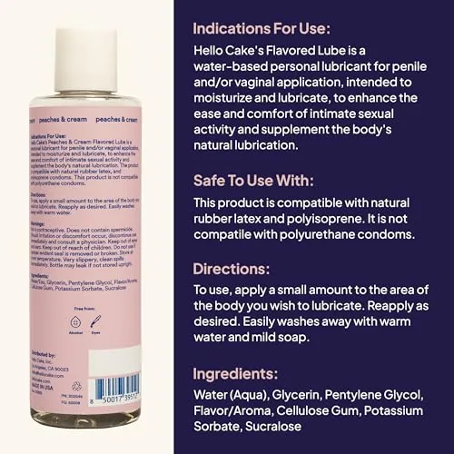 Hello Cake Peaches & Cream Flavored Lube, 8 oz view 2